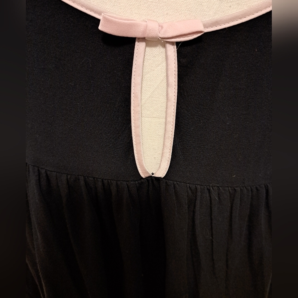 EUC Kate Spade Black Cotton Bell Sleeve Casual Lounge Pink Bow T-Shirt Top SZ M - Picture 4 of 6